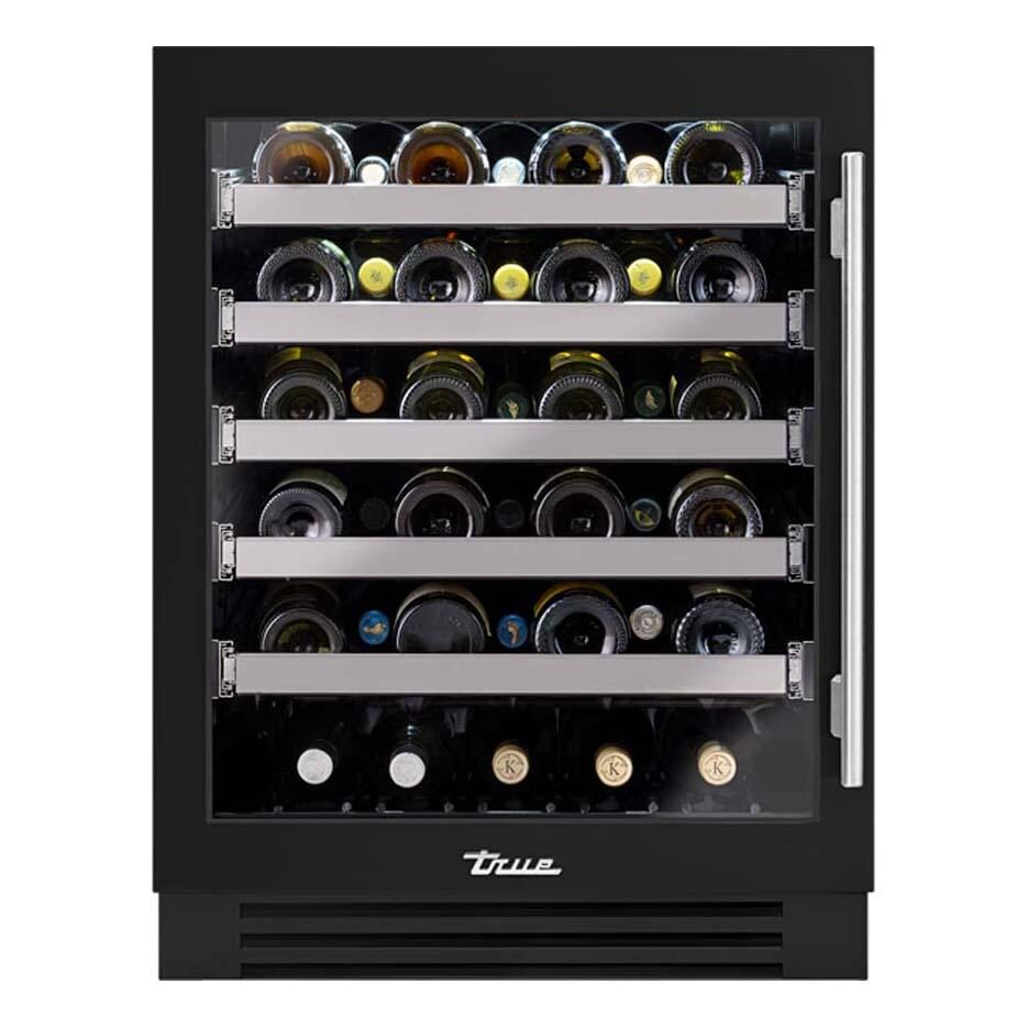 True ADA Height 24 Inch 40 Bottle Left Hinge Glass Door Outdoor Wine Cabinet - Matte Black w/ Stainless Steel Handle - TUWADA-24-LG-A~027-H04