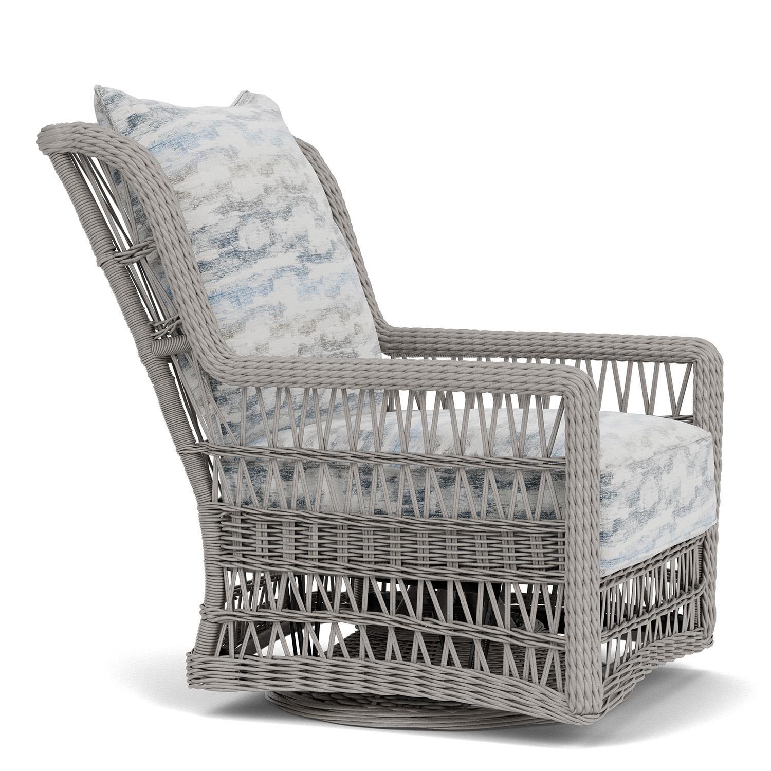 Lloyd Flanders Mackinac High Back Swivel Glider Lounge Chair in Putty Finish with Stratosphere Cloud Fabric - Right Side thumbnail