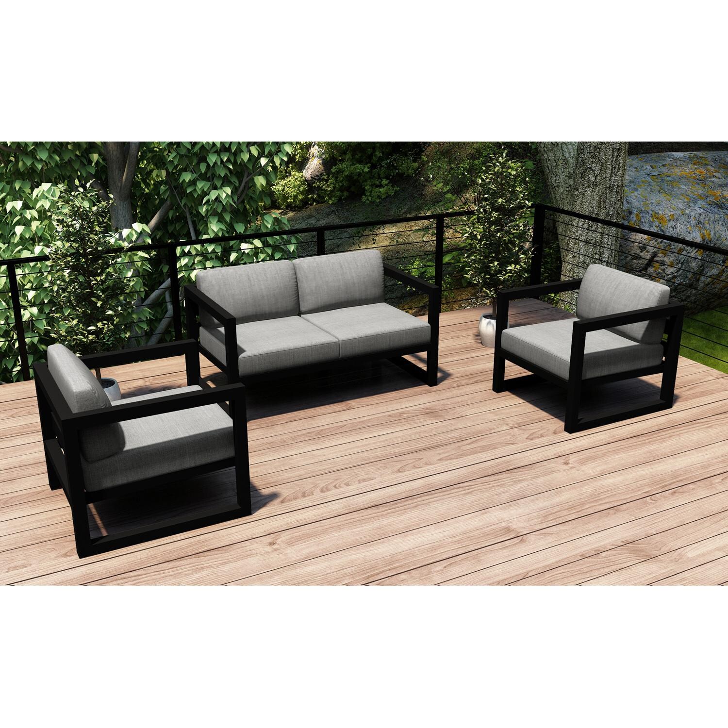 Lakeview MSTYCV-BK-3LSS-CS Misty Cove 3 Pc Aluminum Seating Set in Black w/Loveseat & Cast Silver Cushions by Lakeview Outdoor Designs - Set Outside - Lifestyle thumbnail