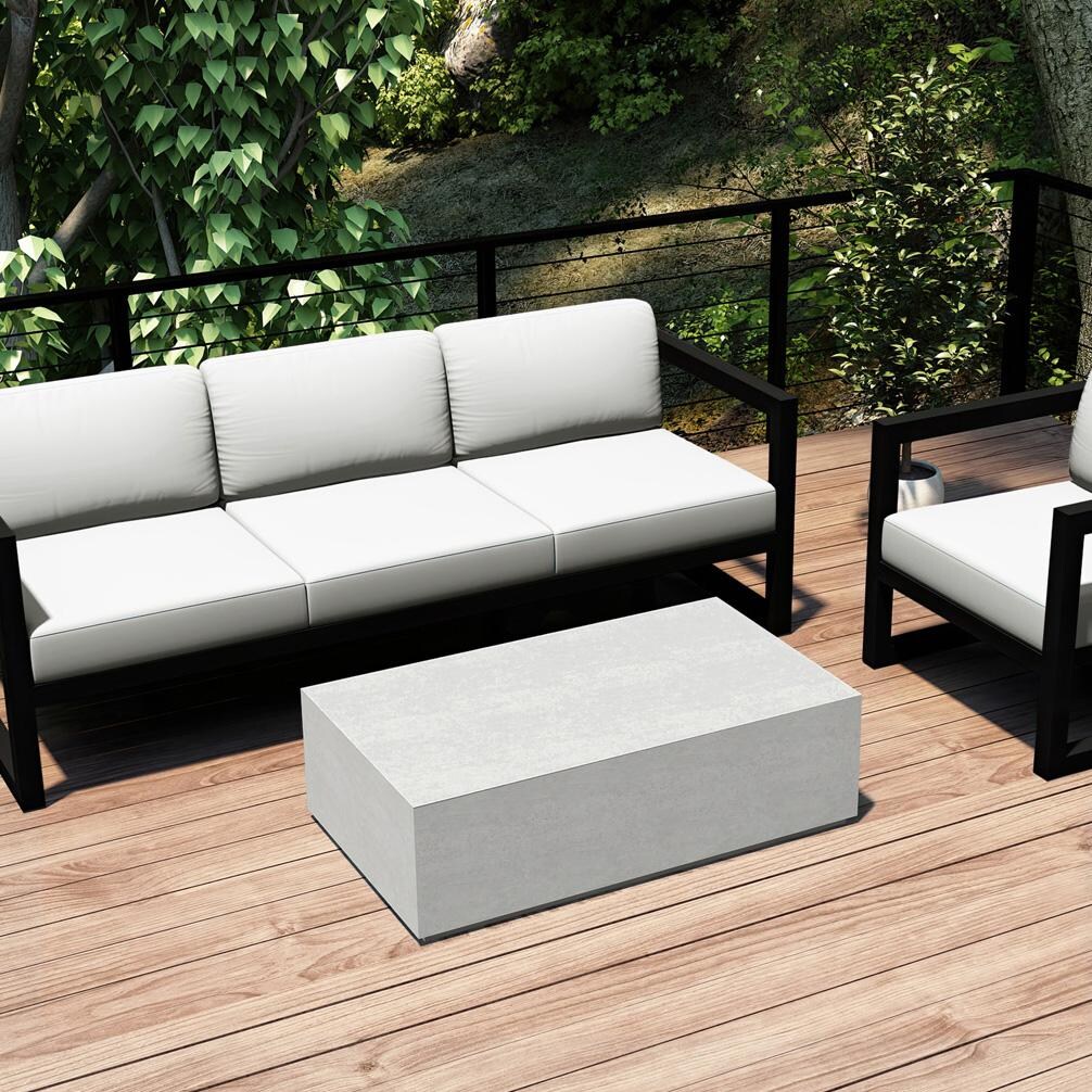 Misty Cove 3 Pc Aluminum Seating Set w/ Sofa & Long Coffee Table in Black/Canvas Natural by Lakeview Outdoor Designs