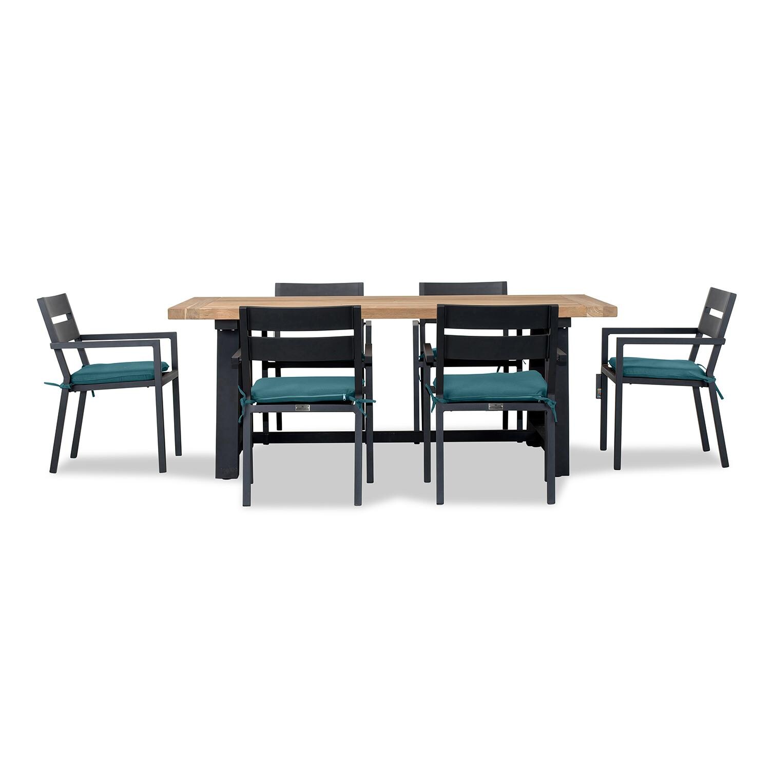 Calm Bay Mill 7 Pc Reclaimed Teak Dining Set in Black/Spectrum Peacock by Lakeview - White Background 3 thumbnail