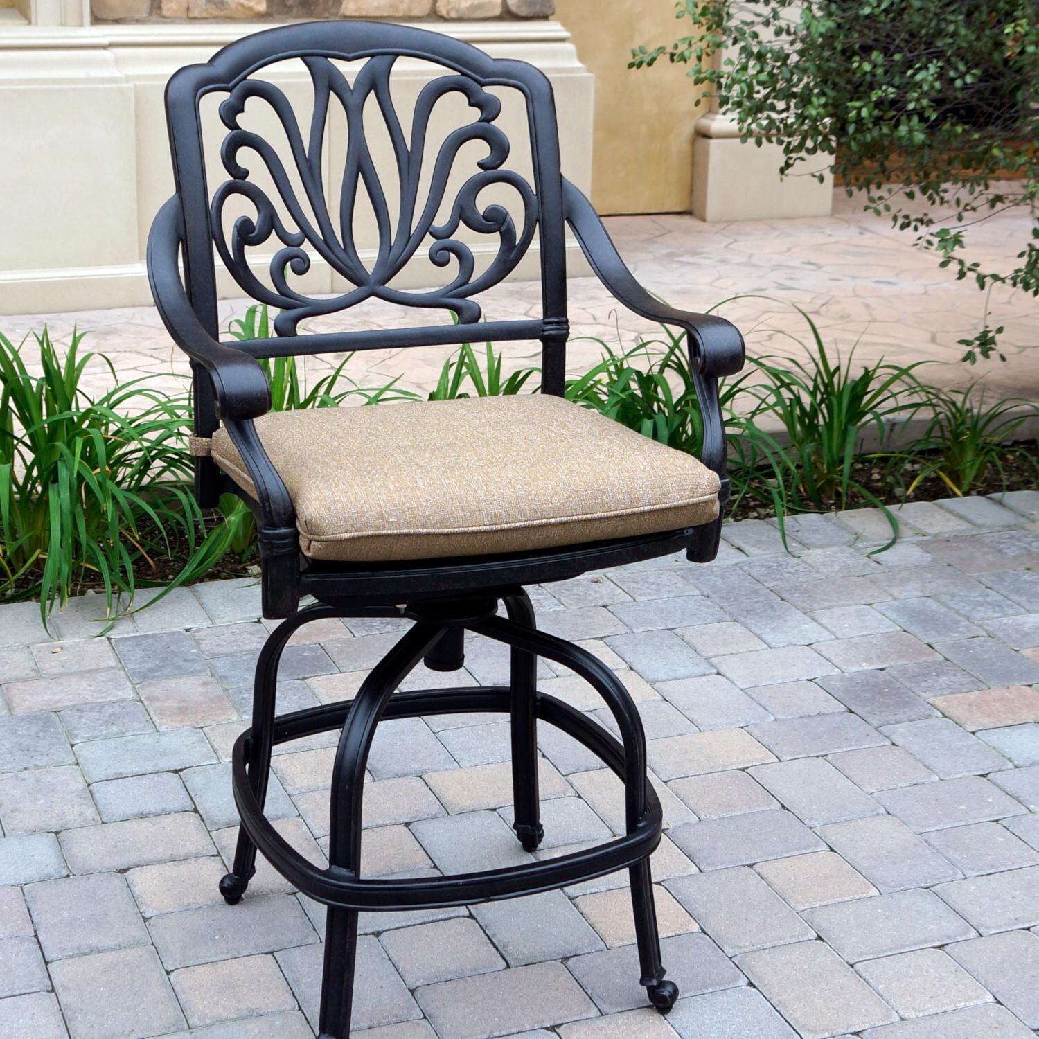 Darlee DL707-5PC-AC17FCH Elisabeth Cast Aluminum Patio Counter Height Swivel Bar Stool - W/ Sesame Polyester Cushion thumbnail