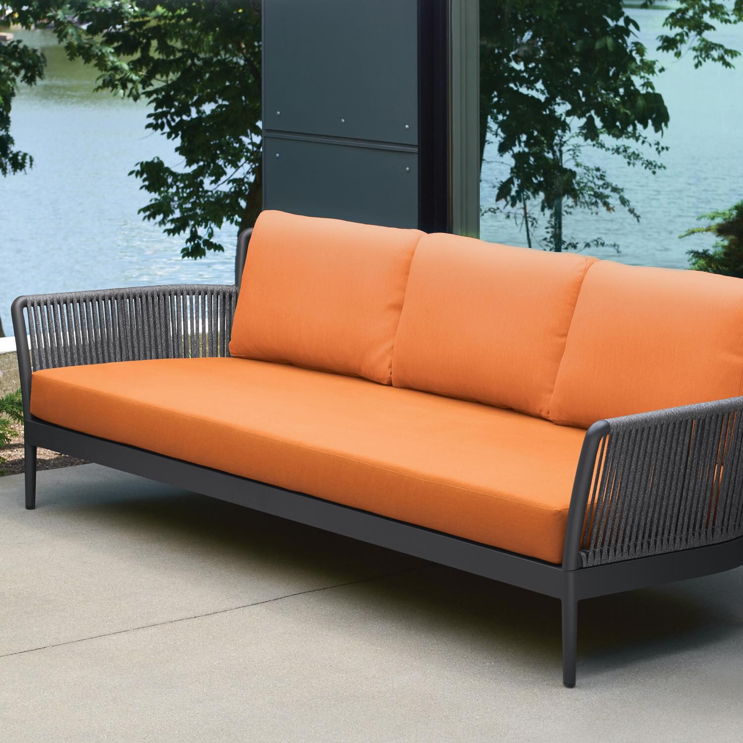 Nette Woven Rope Sofa in Carbon/Tangerine by Oxford Garden