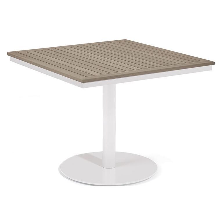 Oxford Garden Travira 38-Inch Square Bistro Table w/ Chalk Finish and Vintage Tekwood Top - Display - White Background thumbnail