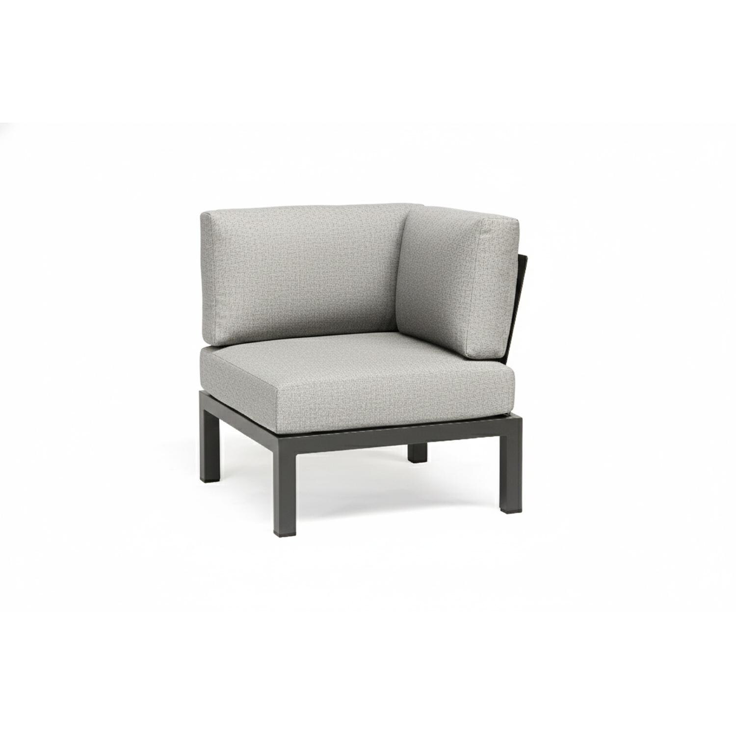 Elba 6 Pc Aluminum Seating Set w/ Teak Tabletop in Charcoal / Cast Silver - Corner Chair - White Background thumbnail