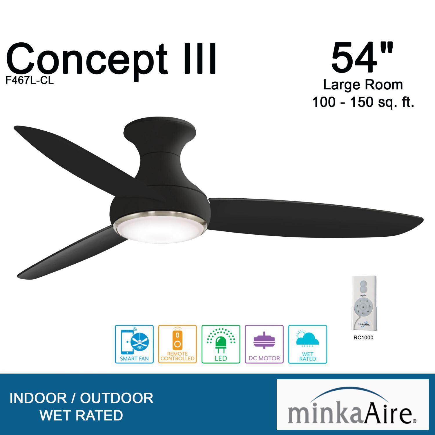 Minka-Aire F467L-CL Concept III 54-Inch 3-Blade LED Smart Ceiling Fan in Coal Finish W/ Coal Blades & Etched Opal Glass - Ratings thumbnail