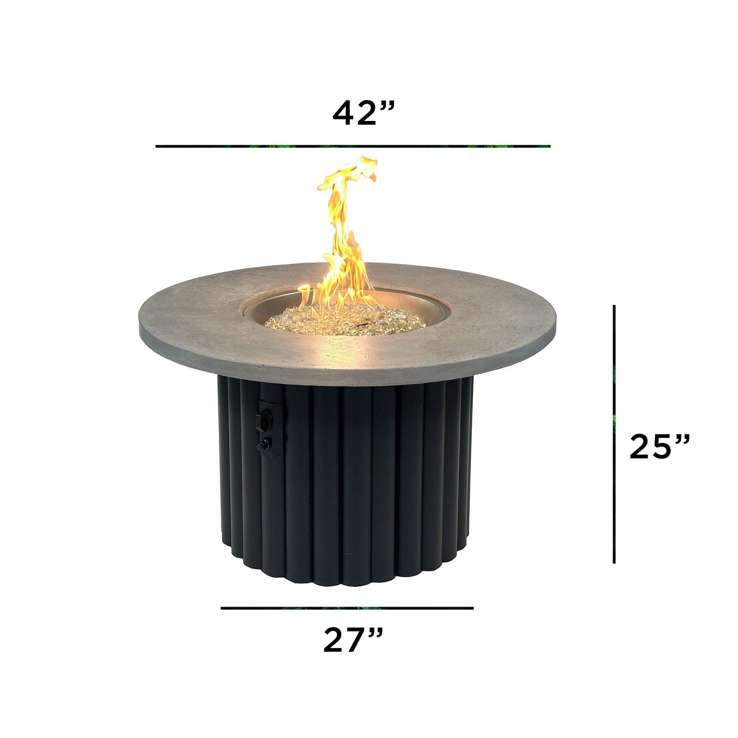 Reverie REVRBL-42-K 42-in Round Gas Fire Pit Table w/ Relic Grey Supercast Top & Black Base - Dimensional thumbnail