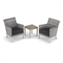 Argento 3 Piece Wicker Patio Conversation Set W/ Tekwood Vintage End Table & Jet Black Cushions By Oxford Garden image