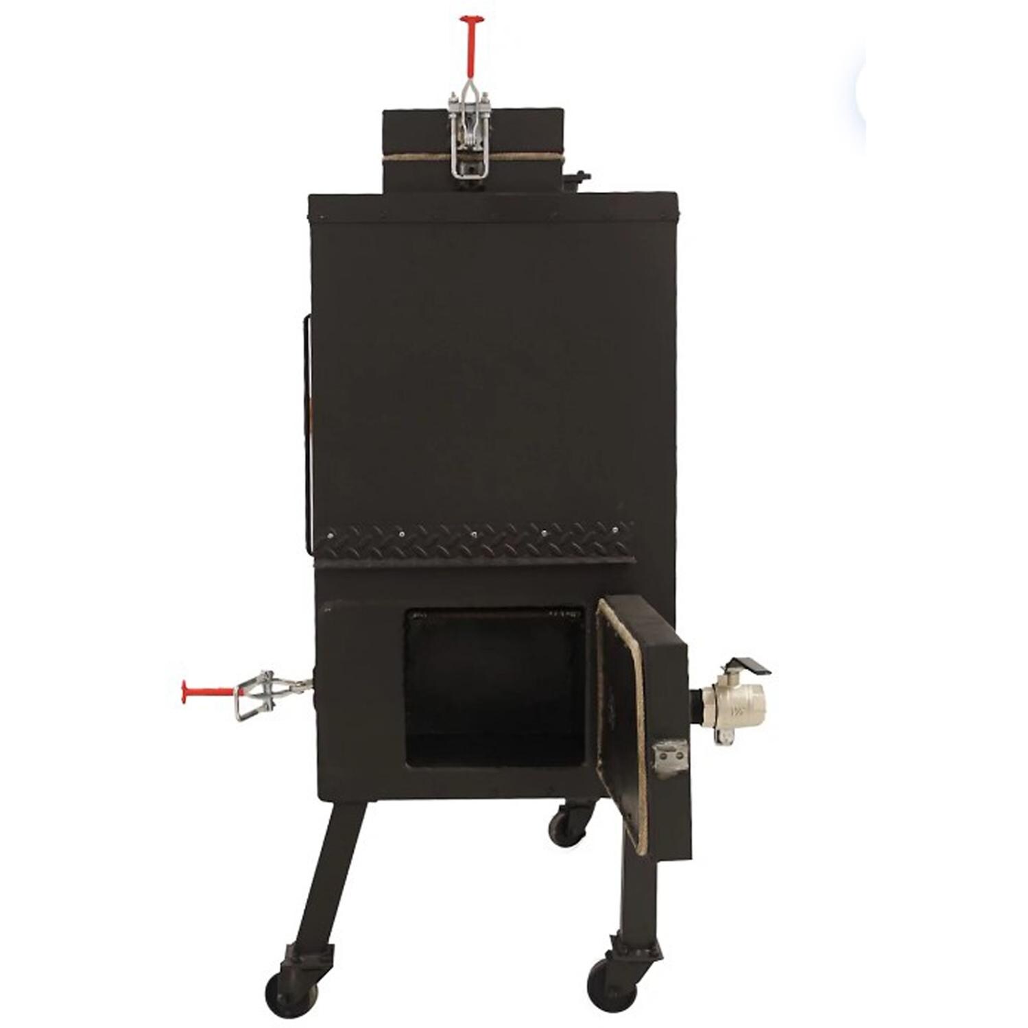 Old Country BBQ Pits GF-L-34X40 Insulated Gravity Fed Charcoal Smoker - Side View 1 - White Background thumbnail