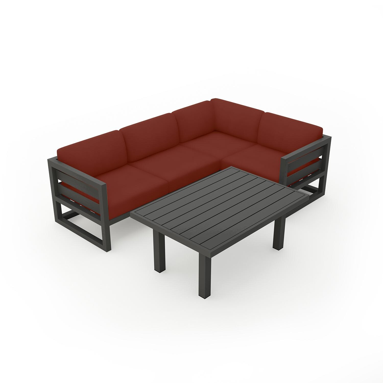 Misty Cove 5 Piece Sectional Set in Slate w/Chat Table & Canvas Henna Cushions by Lakeview - Top Angle View - White Background thumbnail