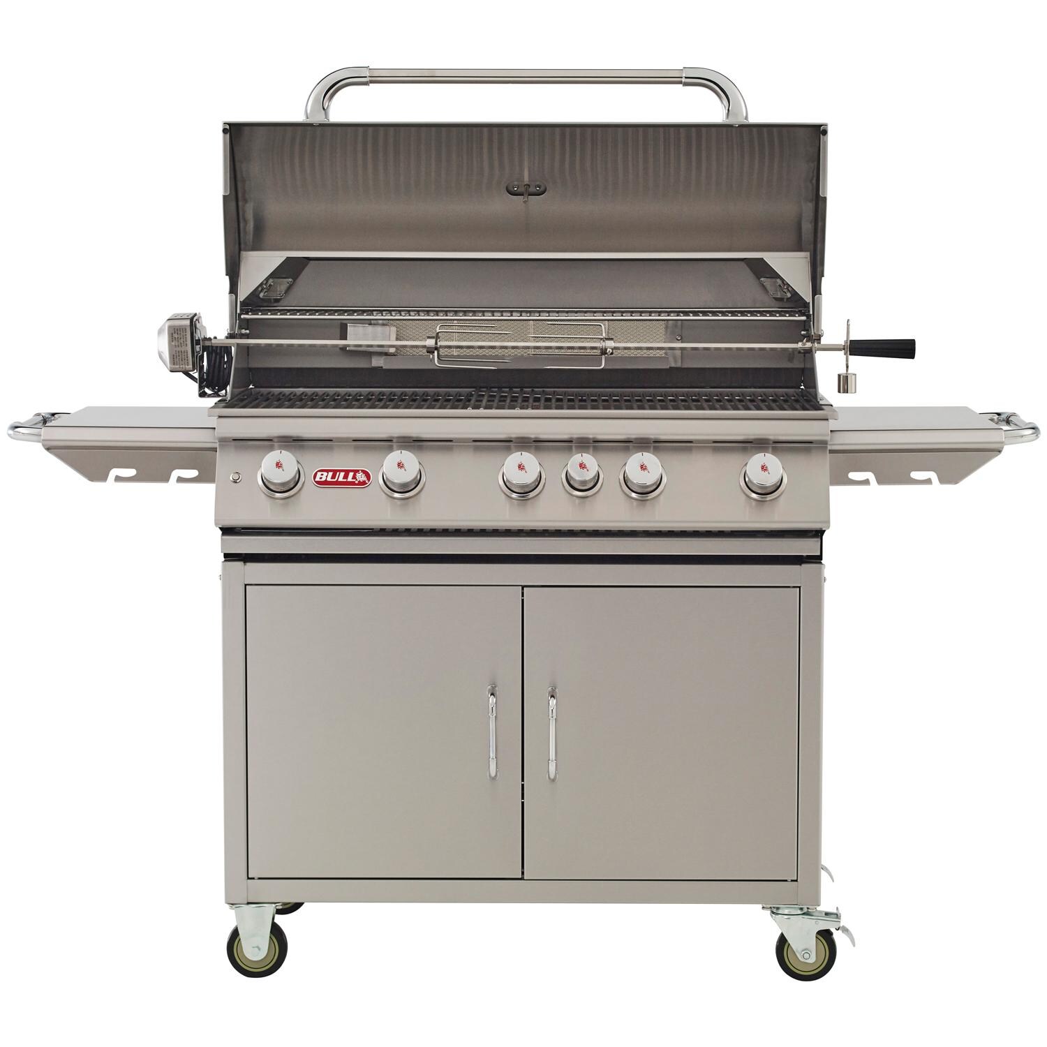 Bull 55001 Brahma 38-Inch 5-Burner Natural Gas Grill Cart - Front View W/ Hood Open thumbnail