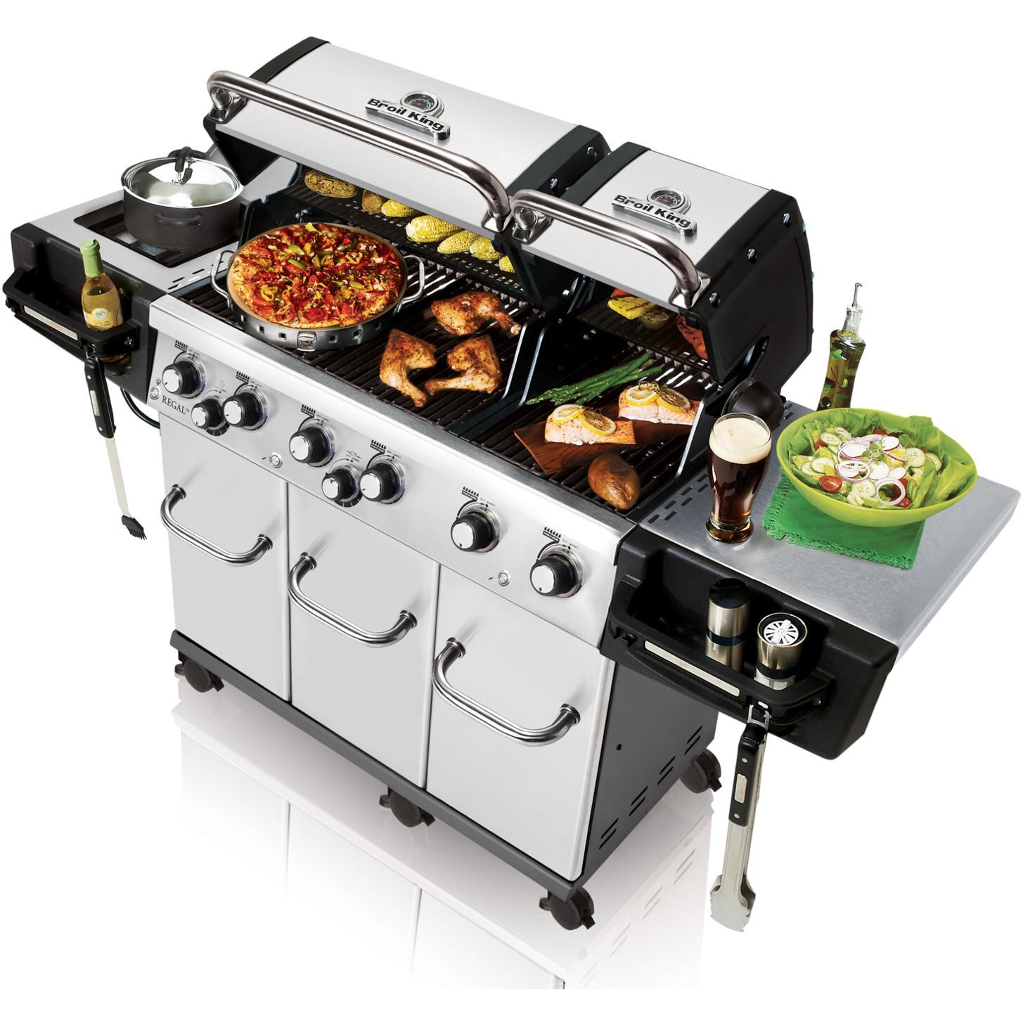 Broil King Regal XLS Pro 6-Burner Freestanding Gas Grill - Angled View With Food thumbnail