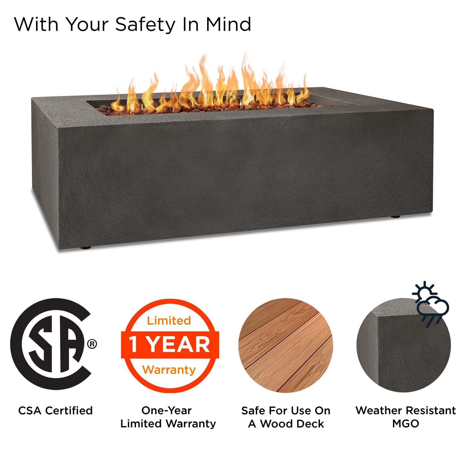 Villa Flora 51 Inch Rectangular MGO Propane Fire Pit Table in Gray by Lakeview Outdoor Designs - Safety thumbnail