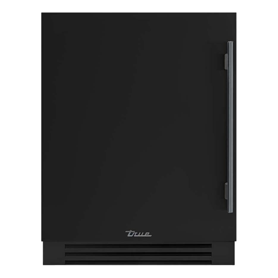True TUWADA-24-LS-A~027-H05 ADA Height 24 Inch 40 Bottle Left Hinge Outdoor Wine Cabinet - Matte Black w/ Pewter Handle - White Background thumbnail