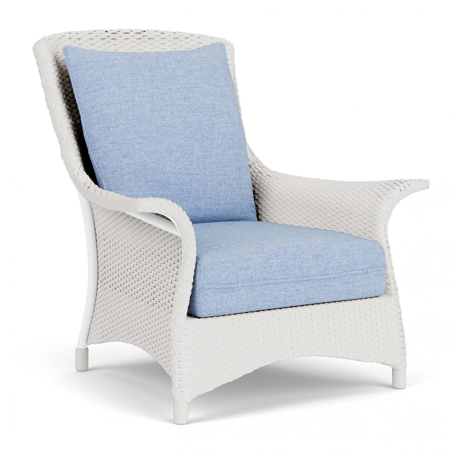Lloyd Flanders Mandalay Lounge Chair in Matte White Finish with Demo Skyway fabric - Angled thumbnail