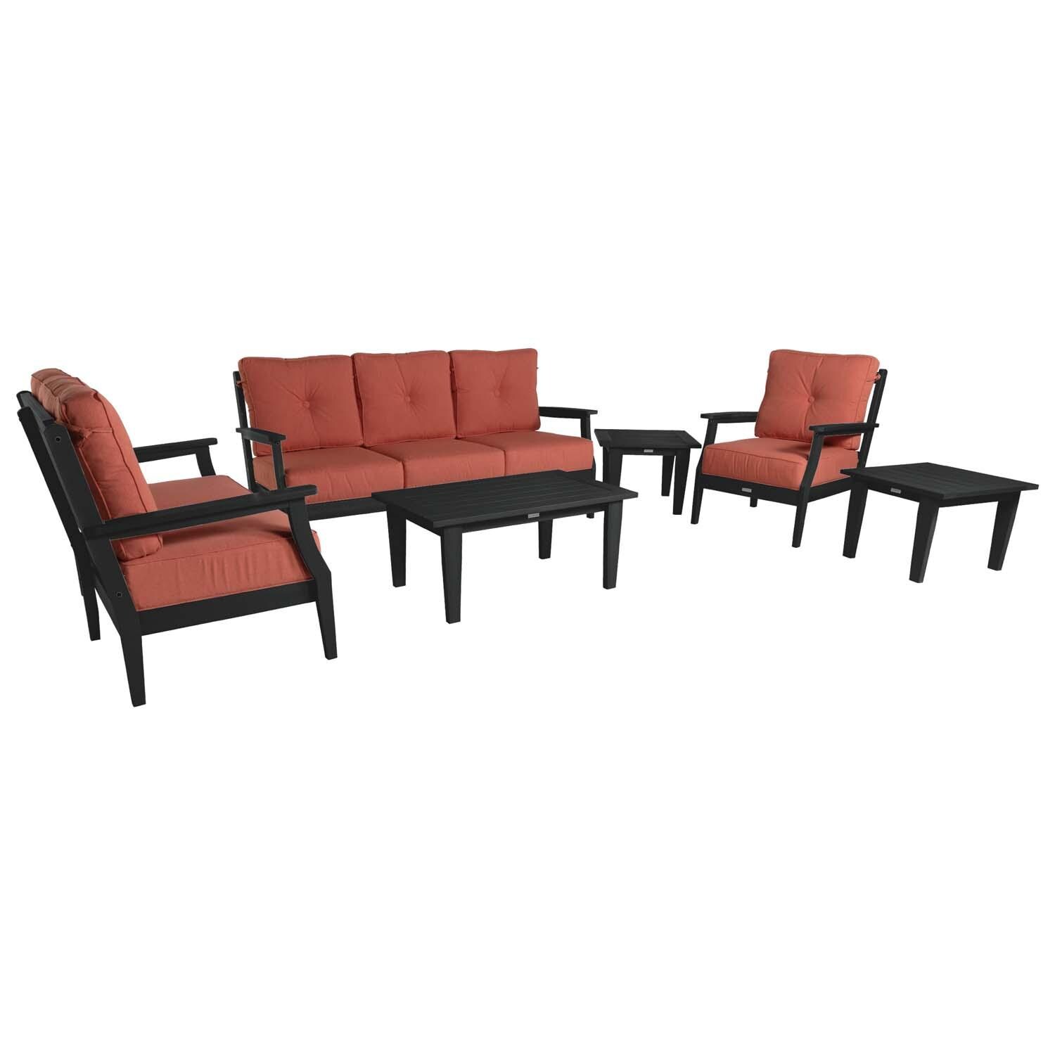 Blushing Bay 6 Pc Recycled Plastic Grand Seating Set in Canvas Persimmon/Black by Lakeview Outdoor Designs - White Background thumbnail