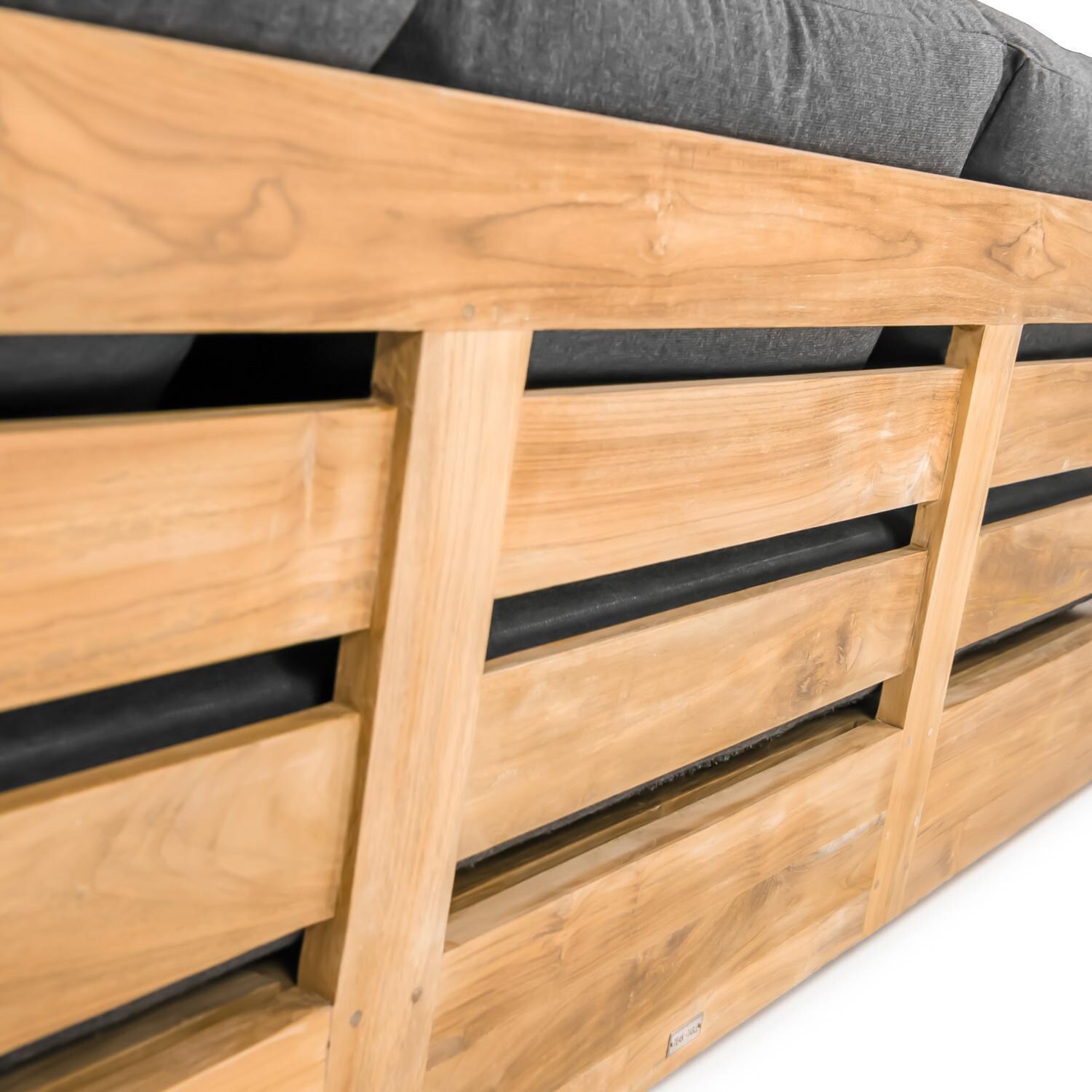 Teak + Table Atlantic Teak Patio Sofa in Sand - Back (Carbon cushions shown) - Detail thumbnail