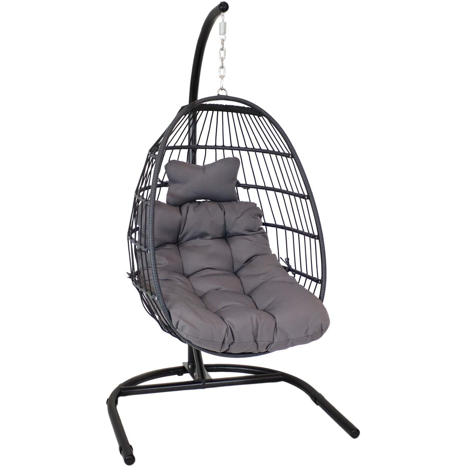 Egg Chair w/ Cushion & Stand in Gray By Ultimate Patio - White Background thumbnail