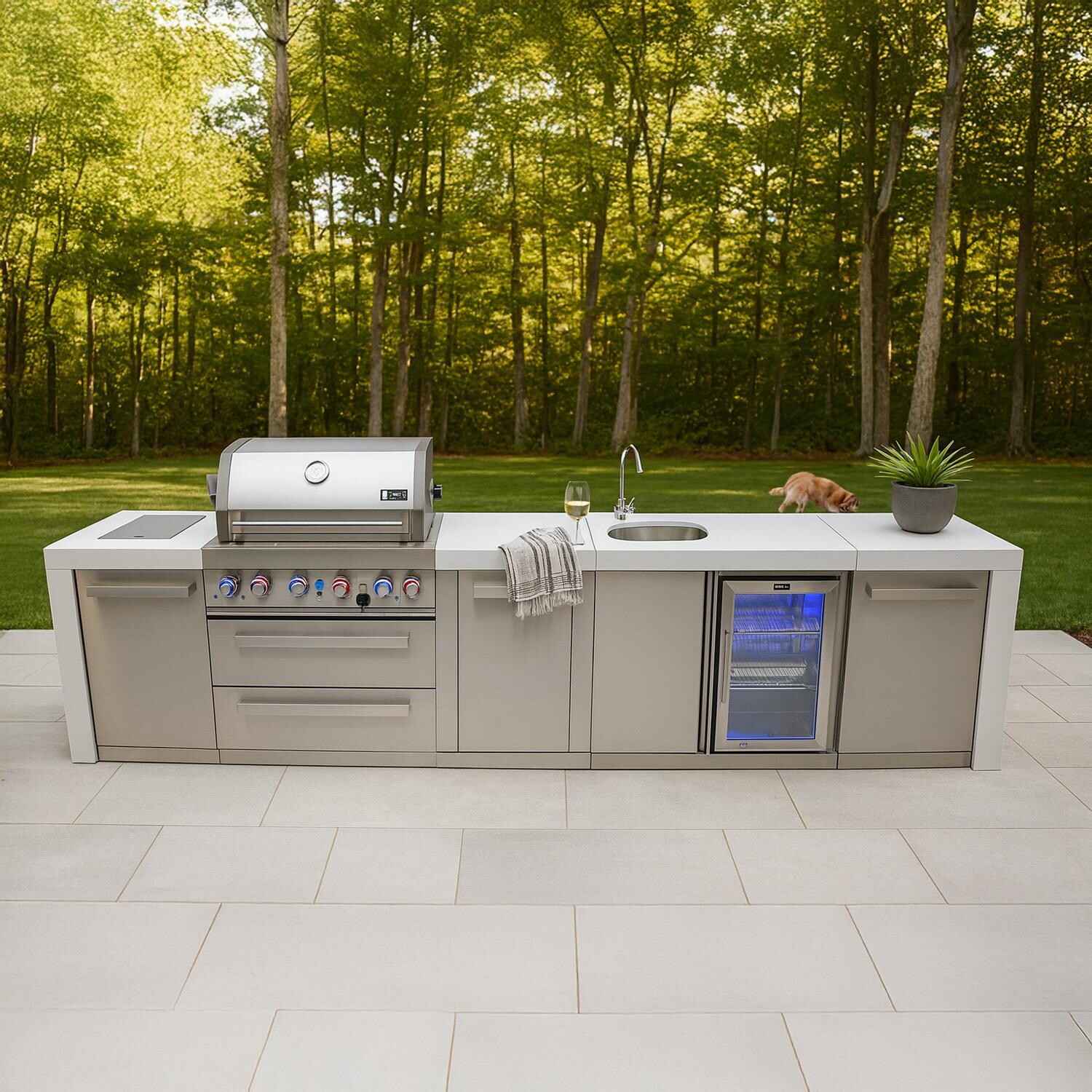 Mont Alpi Deluxe Series 12 Ft Propane Outdoor Kitchen Island w/ 32-in Grill, Side Burner, Beverage Center & Extra Door - MAi400-DBEVXL - On Patio - Lifestyle thumbnail