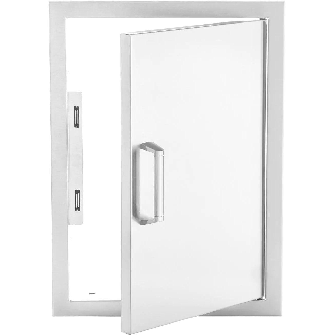 BBQGuys Signature 18-in Contempo/Traditional Stainless Steel Reversible Single Access Door - Vertical - Door Open - White Background thumbnail