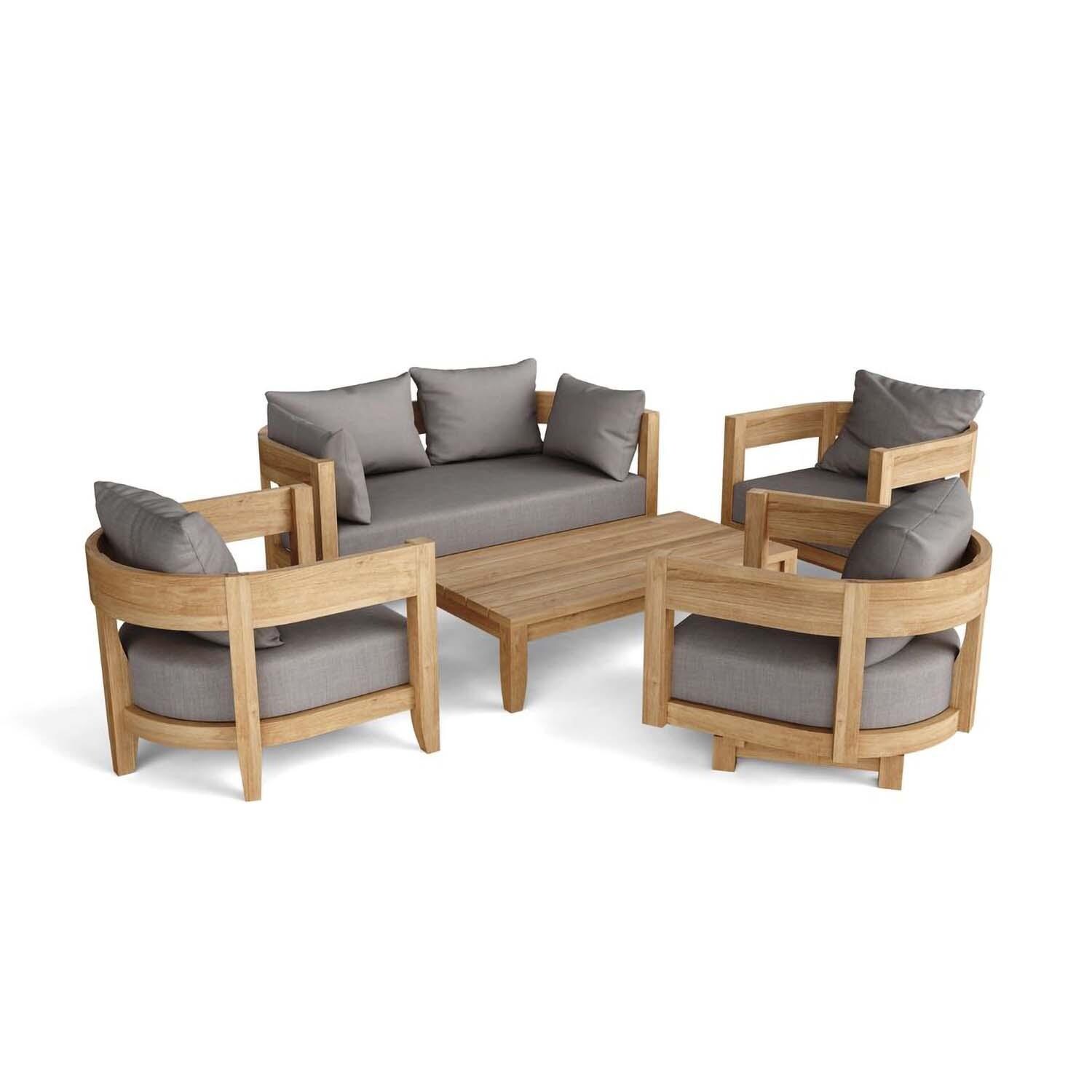Avondale 5 Pc Teak Seating Set Swivel in Cast Slate by Lakeview Outdoor Designs - White Background thumbnail