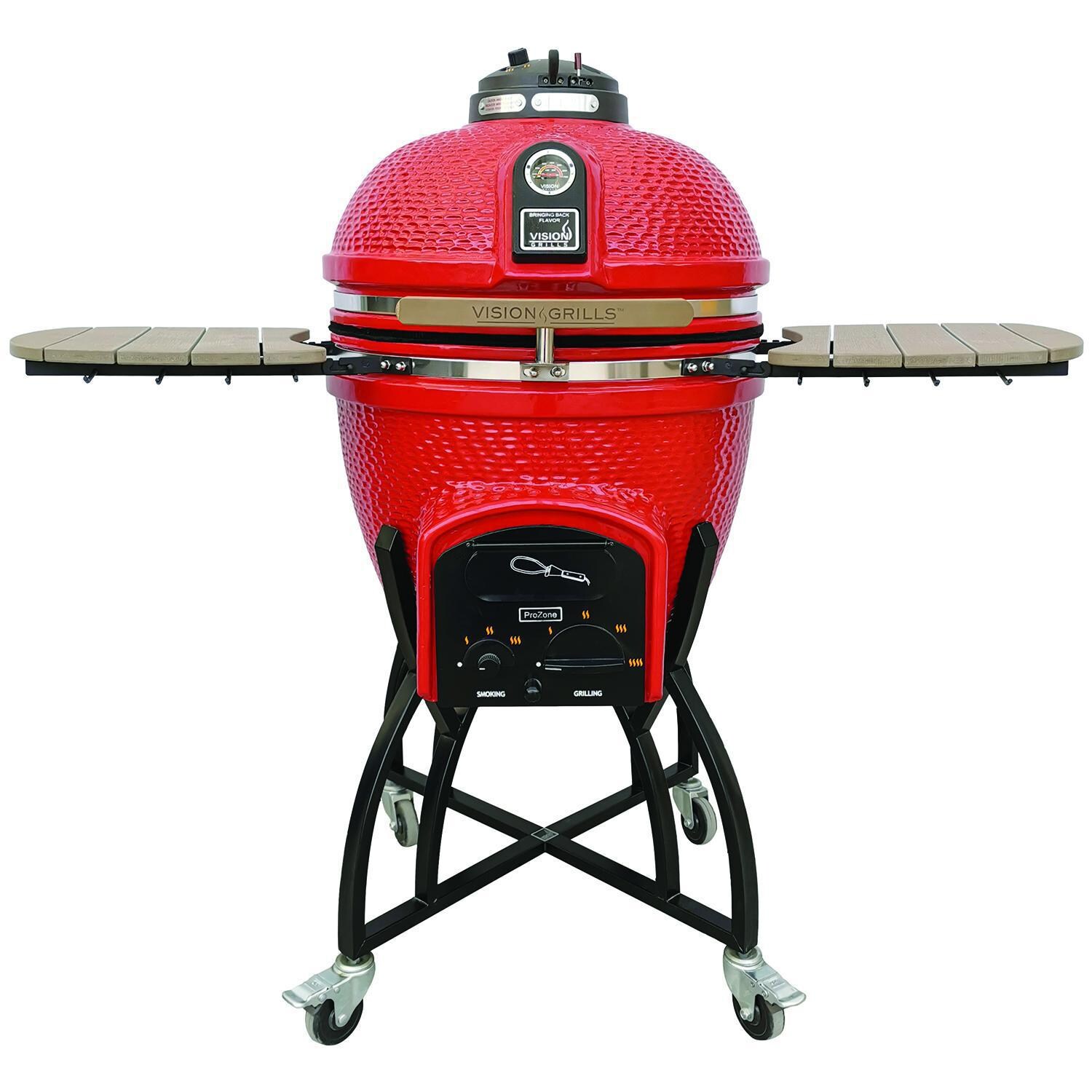 Vision C-R4C1F1-H Professional C-Series Ceramic Kamado Grill - Red - Front View thumbnail
