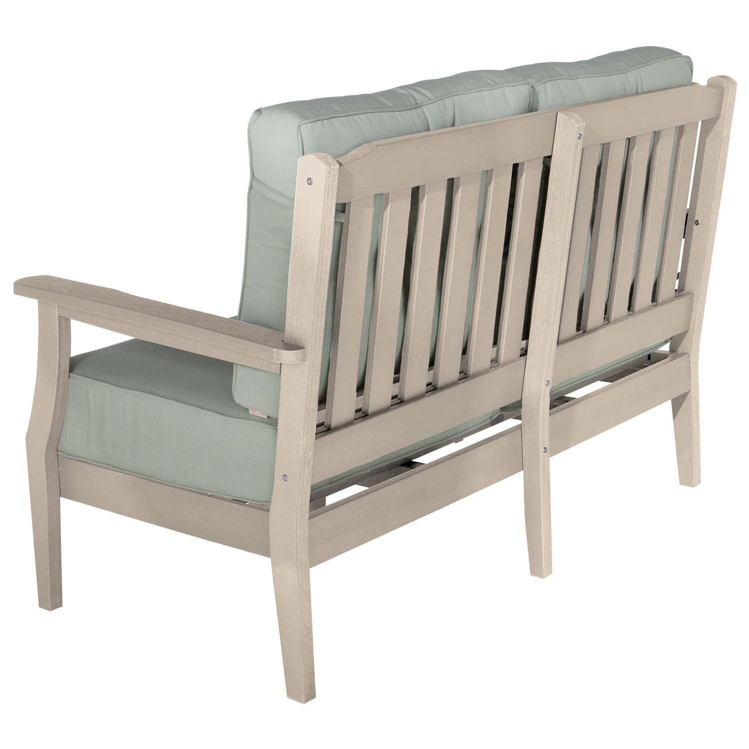 Blushing Bay 2 Person Recycled Plastic Loveseat in Canvas Seasalt/Whitewash by Lakeview Outdoor Designs - Back View - White Background thumbnail