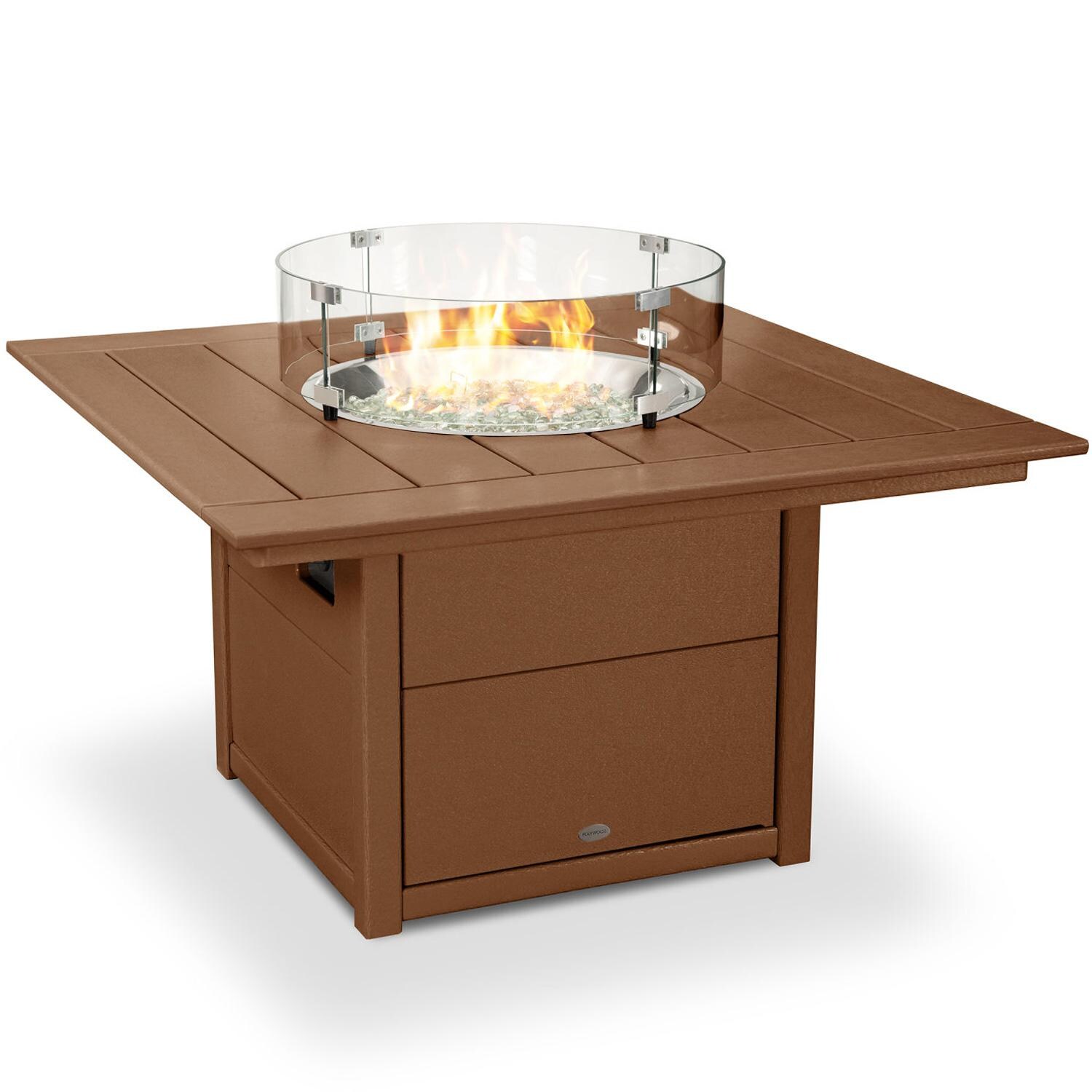 POLYWOOD 42-Inch Square Propane Fire Pit Table - Teak thumbnail