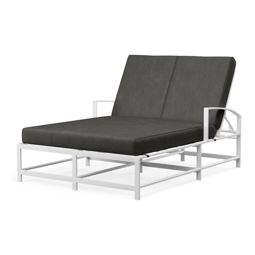 Bristol Aluminum Double Chaise Lounge w/ Self Welt in White/Spectrum Carbon by Sunset West - White Background thumbnail