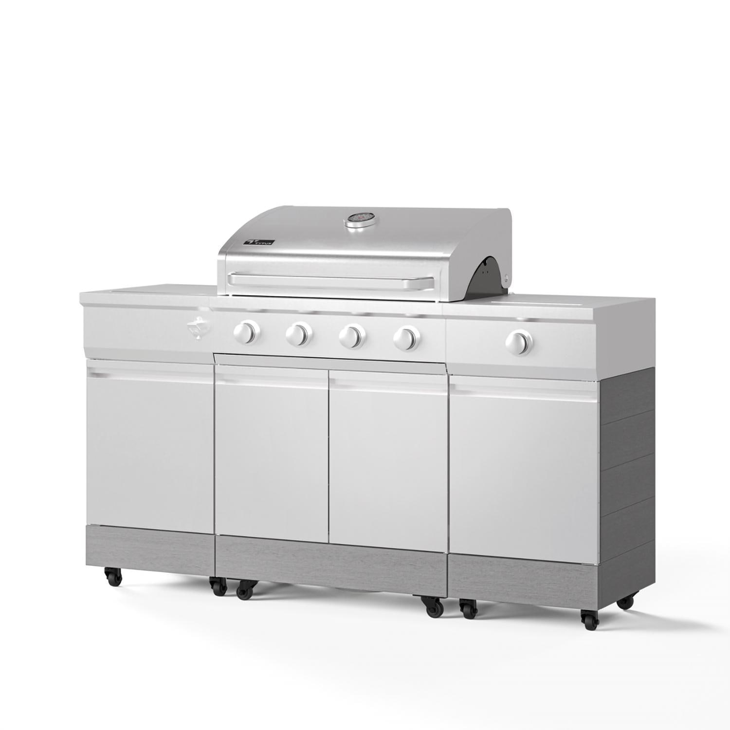 TYTUS Fresno Series 4-Burner Stainless Steel + Carbon Wood BBQ Island - TDT-021-0705 - Angle - White Background thumbnail