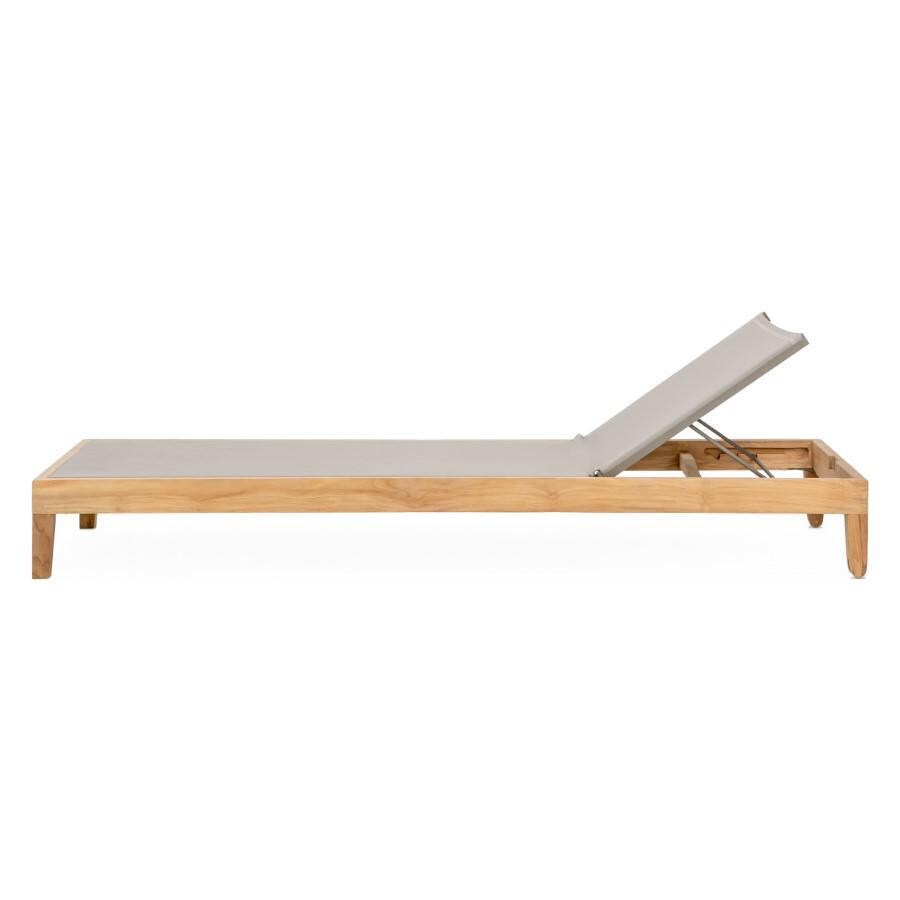 Teak + Table Monday Teak Patio Chaise Lounge W/Grey Sling - Side Low - White Background thumbnail