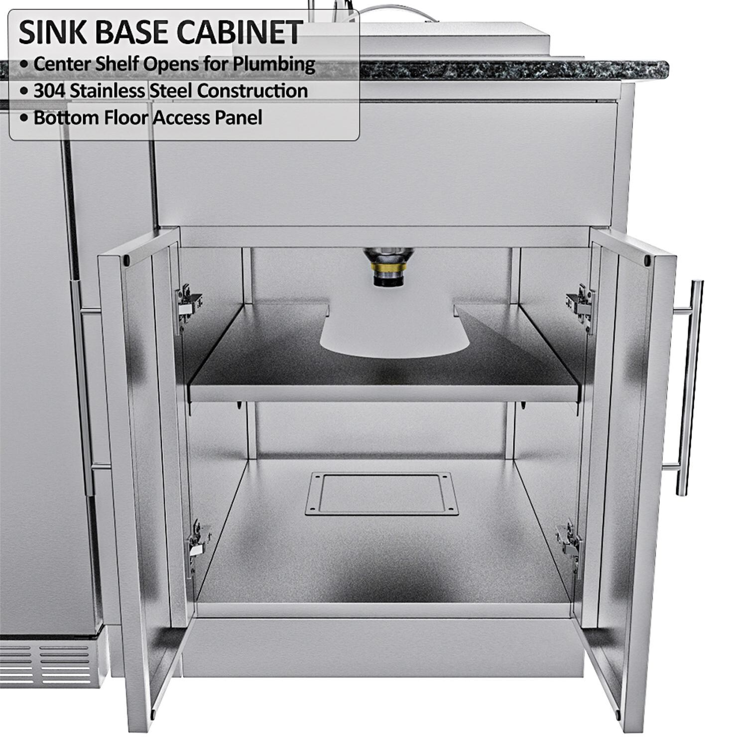 Sunstone Grills SCPHOUSTON9.8-NG Houston 9 1/2 Ft Outdoor Kitchen Island w/ Natural Gas Grill & Side Burner, Sink, Refrigerator, Door & Drawer - Sink Cabinet - Detail thumbnail