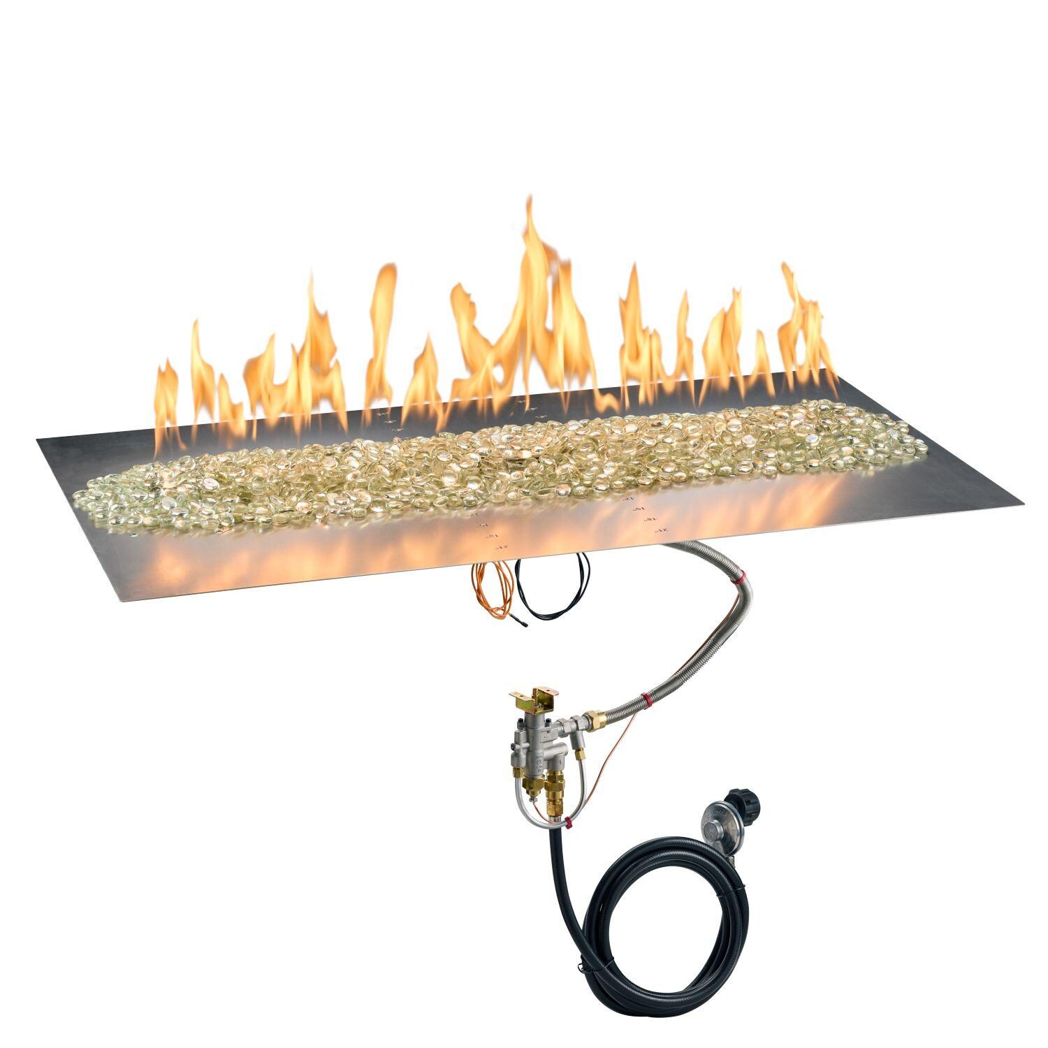 The Outdoor GreatRoom Company BP2442-B Crystal Fire Plus 42-in Linear Propane Gas Fire Pit Burner Plate - Fire On - White Background thumbnail