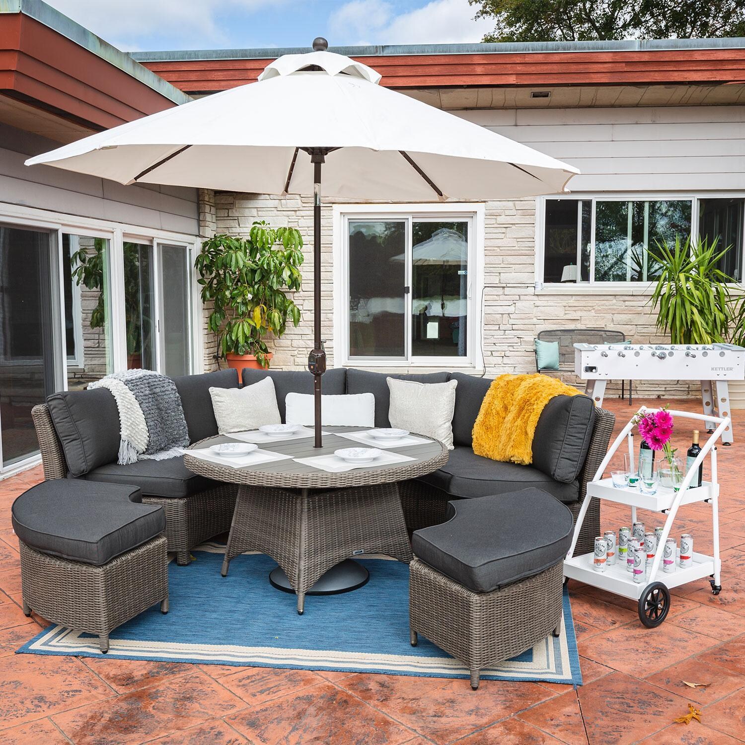 Palma 5 Pc Wicker Round Seating Set in Canvas Coal By KETTLER - Patio - Lifestyle thumbnail