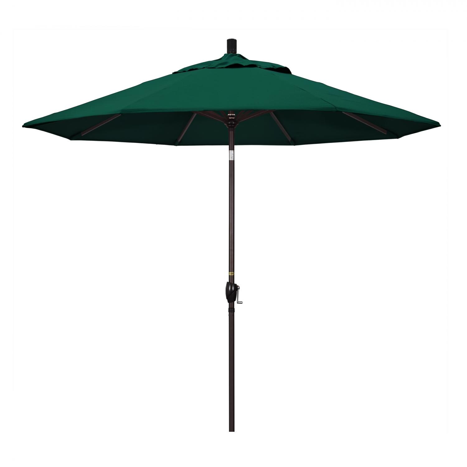 California Umbrella 9 Ft. Octagonal Aluminum Push Button Tilt Patio Umbrella W/ Crank Lift & Aluminum Ribs - Bronze Frame / Sunbrella Canvas Forest Green Canopy