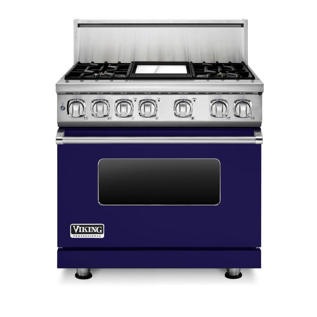 Viking Professional 7 Series 36-Inch 4 Burner Propane Gas Dual Fuel Range With Griddle - Cobalt Blue - VDR73624GCBLP