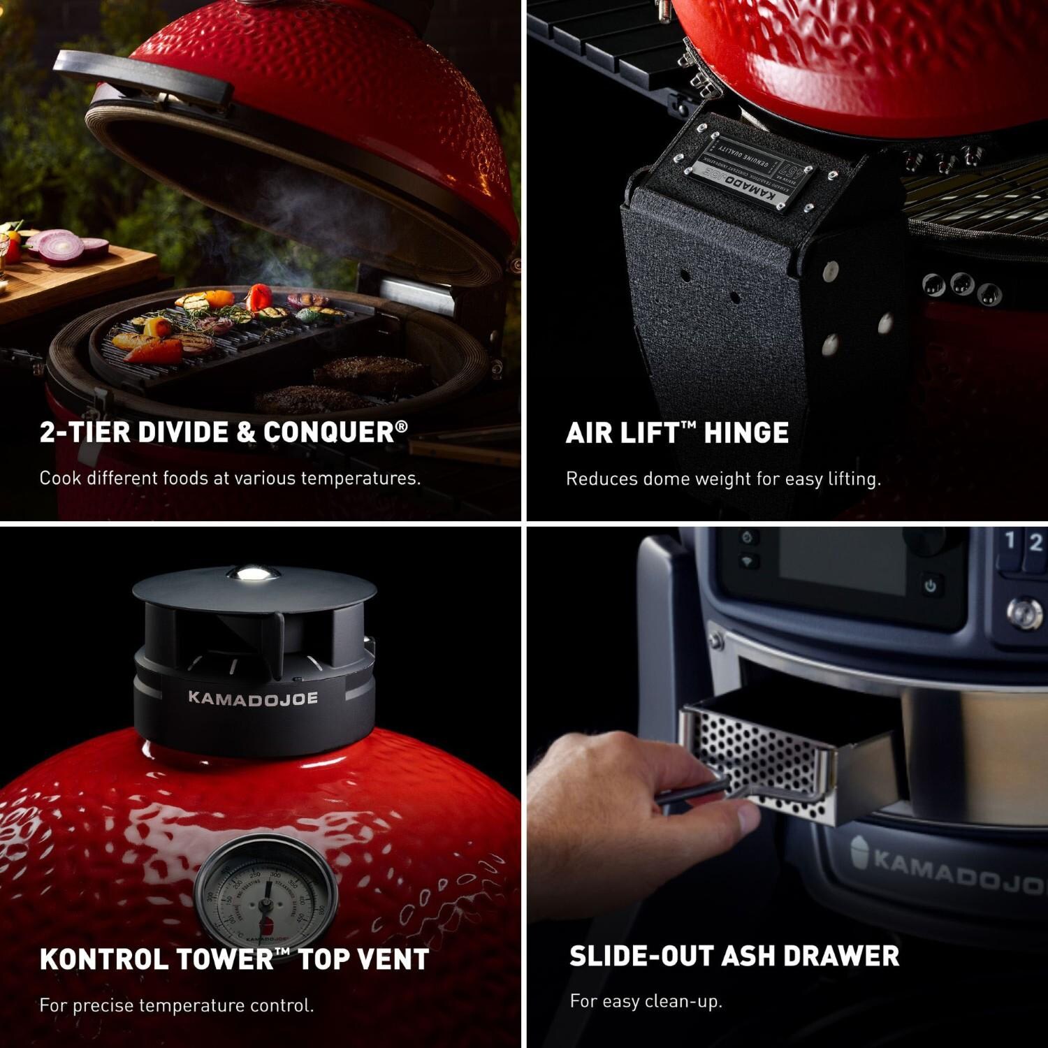 Kamado Joe KJ15042425 Big Joe Konnected Joe - Tiered Rack, Air Lift Hinge, Kontrol Tower Top Vent, & Slide-out Ash Drawer - Detail thumbnail