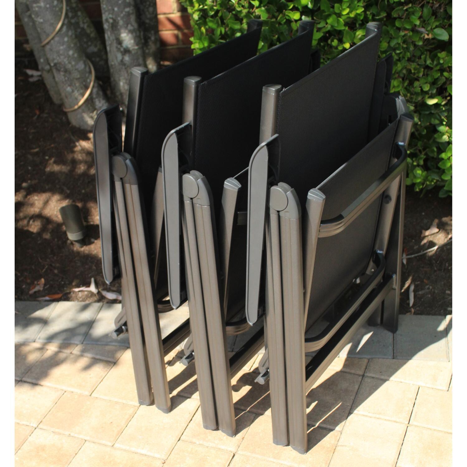 Basic Plus 5 Pc Aluminum Dining Set w/ Multi-Position Dining Chairs By KETTLER - Folded Dining Chairs - Lifestyle thumbnail