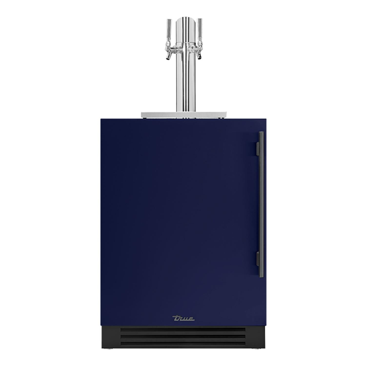 True TUR-24DD-L-OP-C~DSK-078-H05 24 Inch Left Hinge Outdoor Dual Tap Beverage Dispenser - Cobalt w/ Pewter Handle - White Background thumbnail