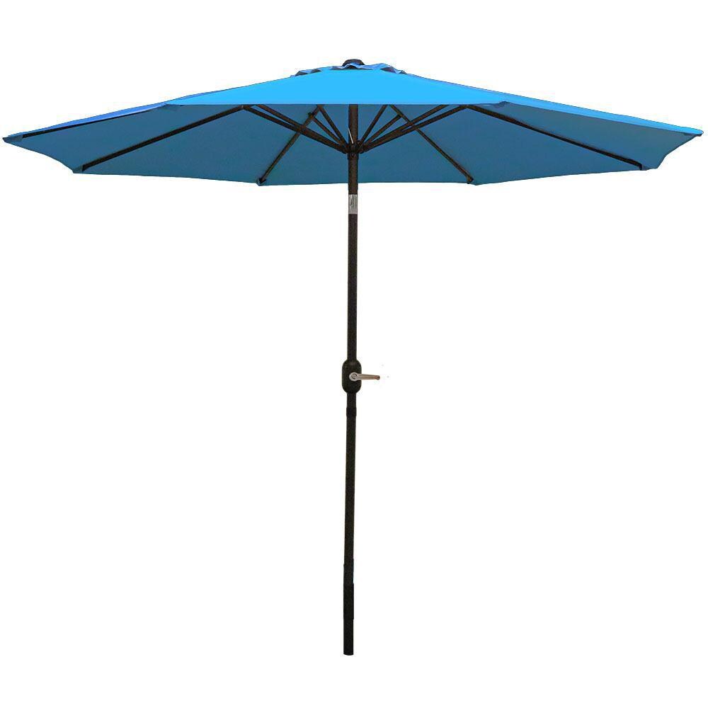 Ultimate Patio 9 Ft. Octagonal Aluminum Patio Market Umbrella W/ Crank Lift & Tilt - Black Frame W/ Turquoise Polyester Canopy thumbnail