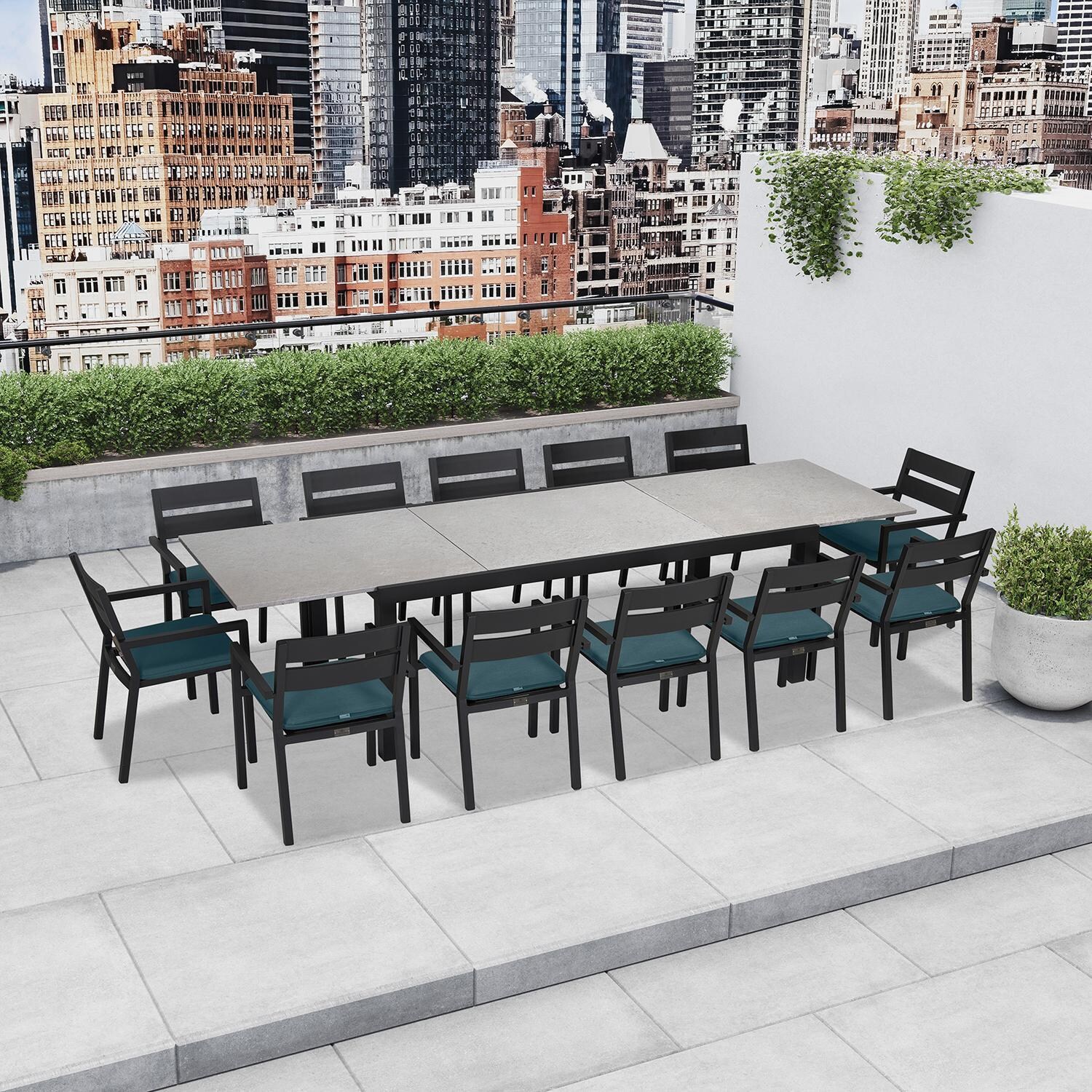 Calm Bay 13 Pc Extendable Dining Set in White/Cast Lagoon by Lakeview - In the City (Shown in Black/Canvas Charcoal) - Lifestyle thumbnail