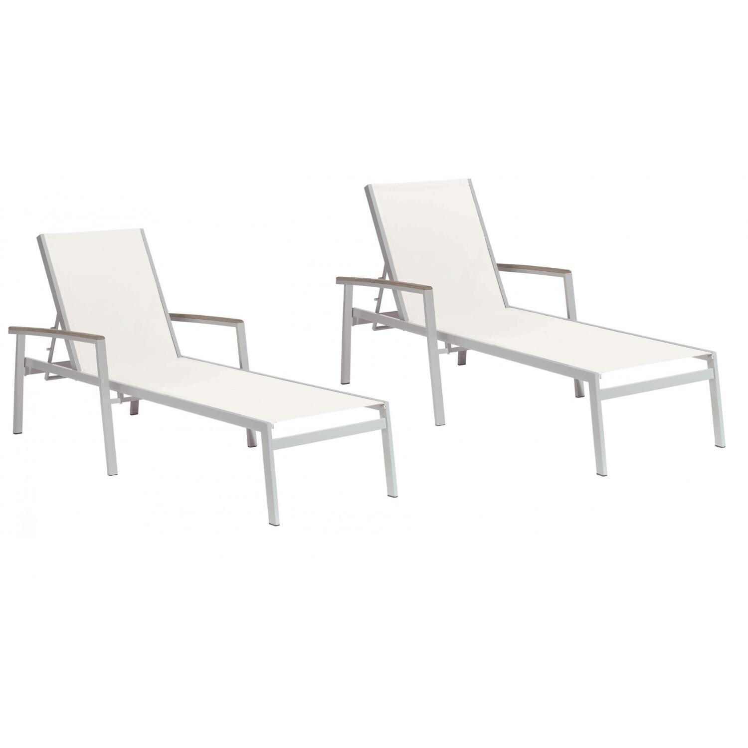 Travira Aluminum Patio Chaise Lounge W/ Natural Sling & Vintage Tekwood Armcaps By Oxford Garden - Set Of 2 thumbnail