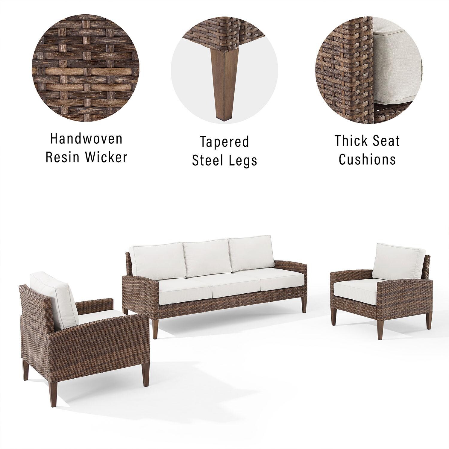 Ultimate Patio UP-92426BR-CR 3Pc Wicker Outdoor Sofa Patio Furniture Set in Cr - me - Patio Furniture Features - Diagram thumbnail