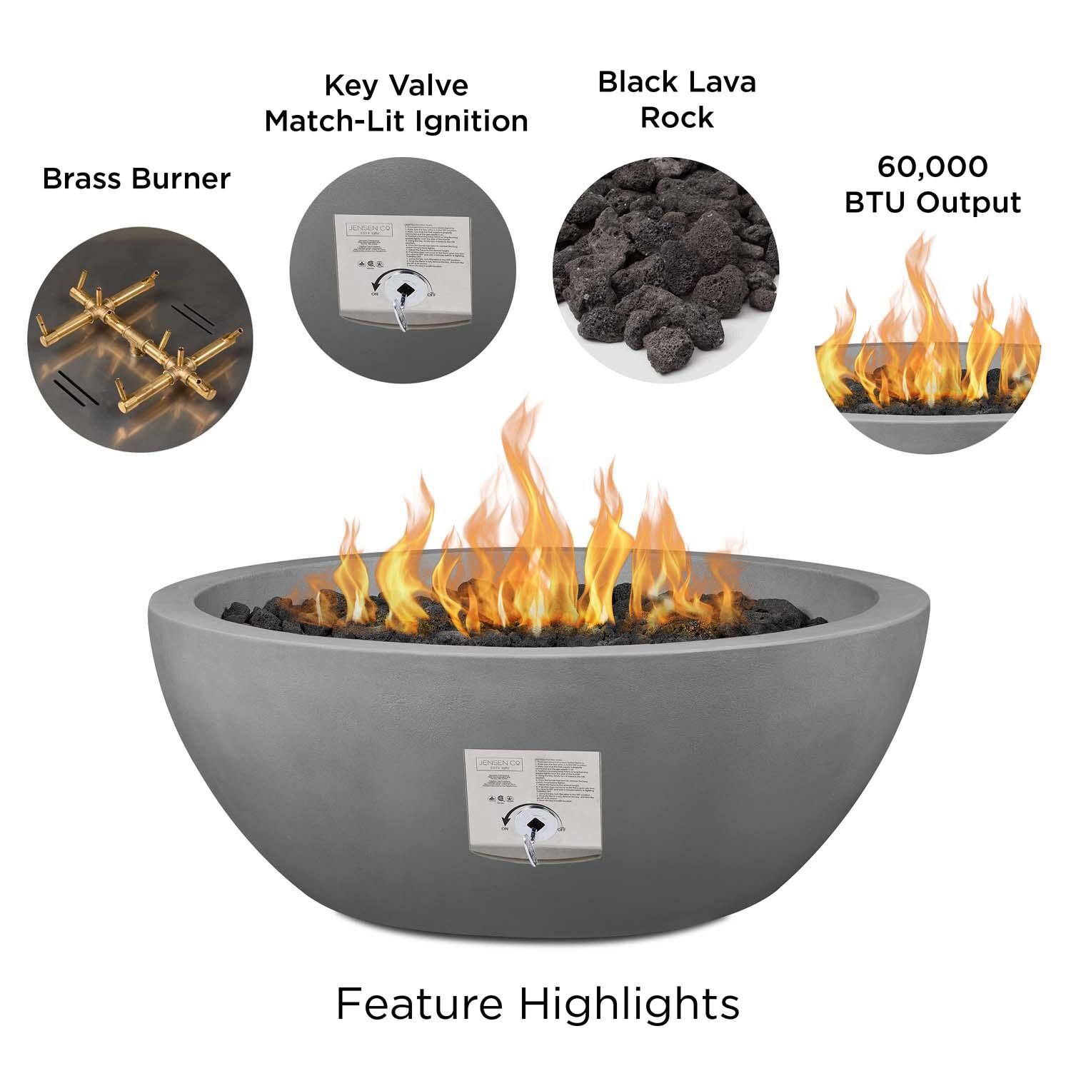 Dustyview 38-in Round Concrete Natural Gas Fire Pit in Ash by BBQGuys Signature - Features - Detail thumbnail