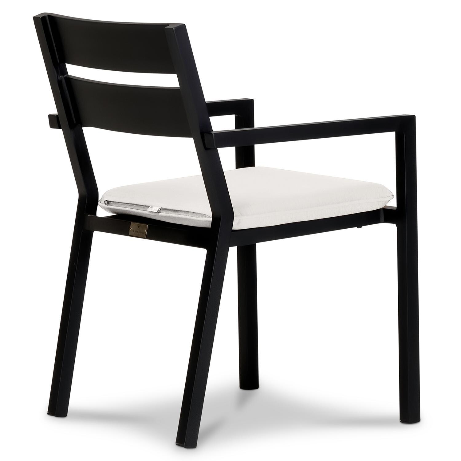 Calm Bay Aluminum Dining Arm Chair in Black/Canvas Natural by Lakeview Outdoor Designs - Angle - White Background thumbnail