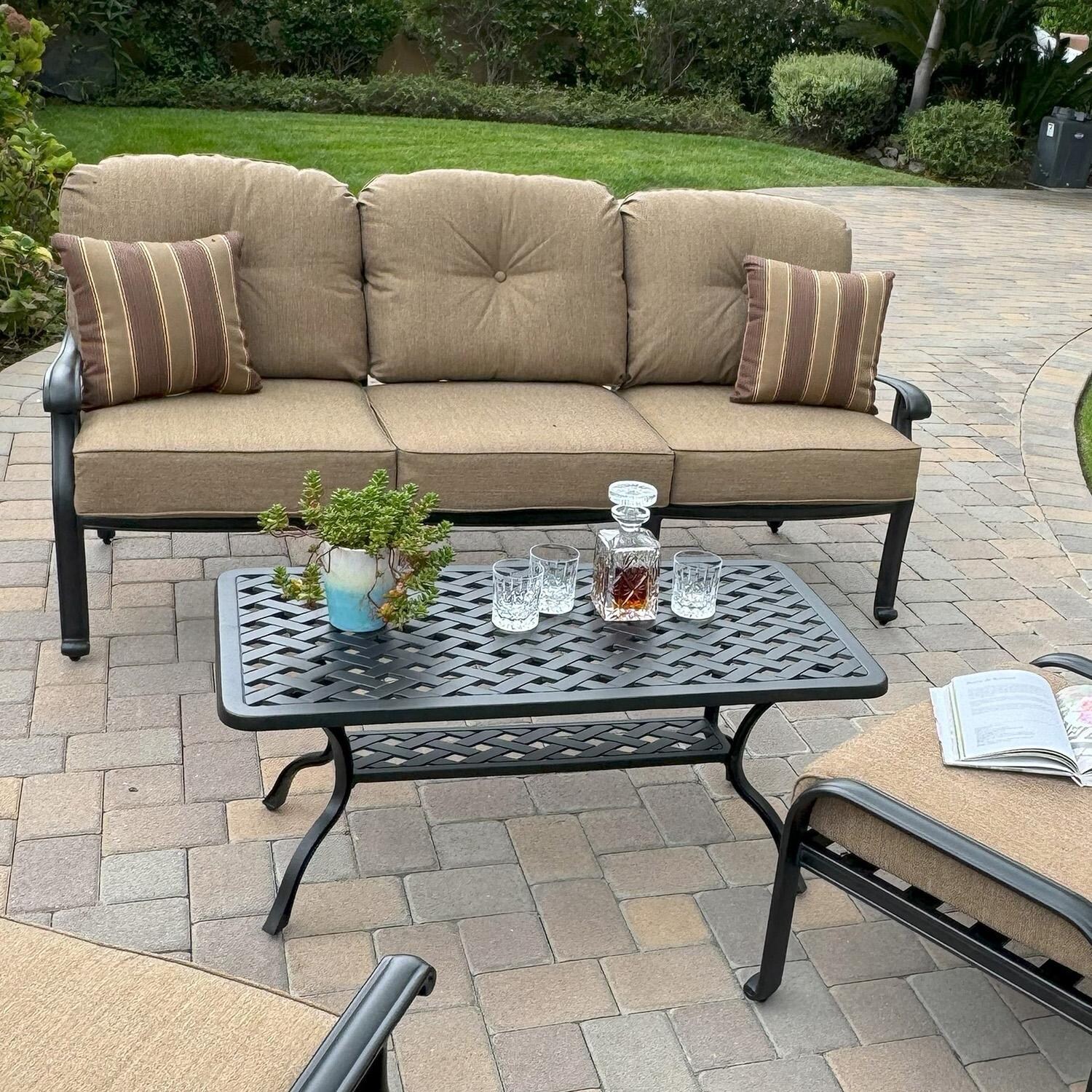 Elisabeth 6 Pc Cast Aluminum Seating Set w/ Series 30 Coffee Table in Antique Bronze by Darlee - Close Up - Detail thumbnail