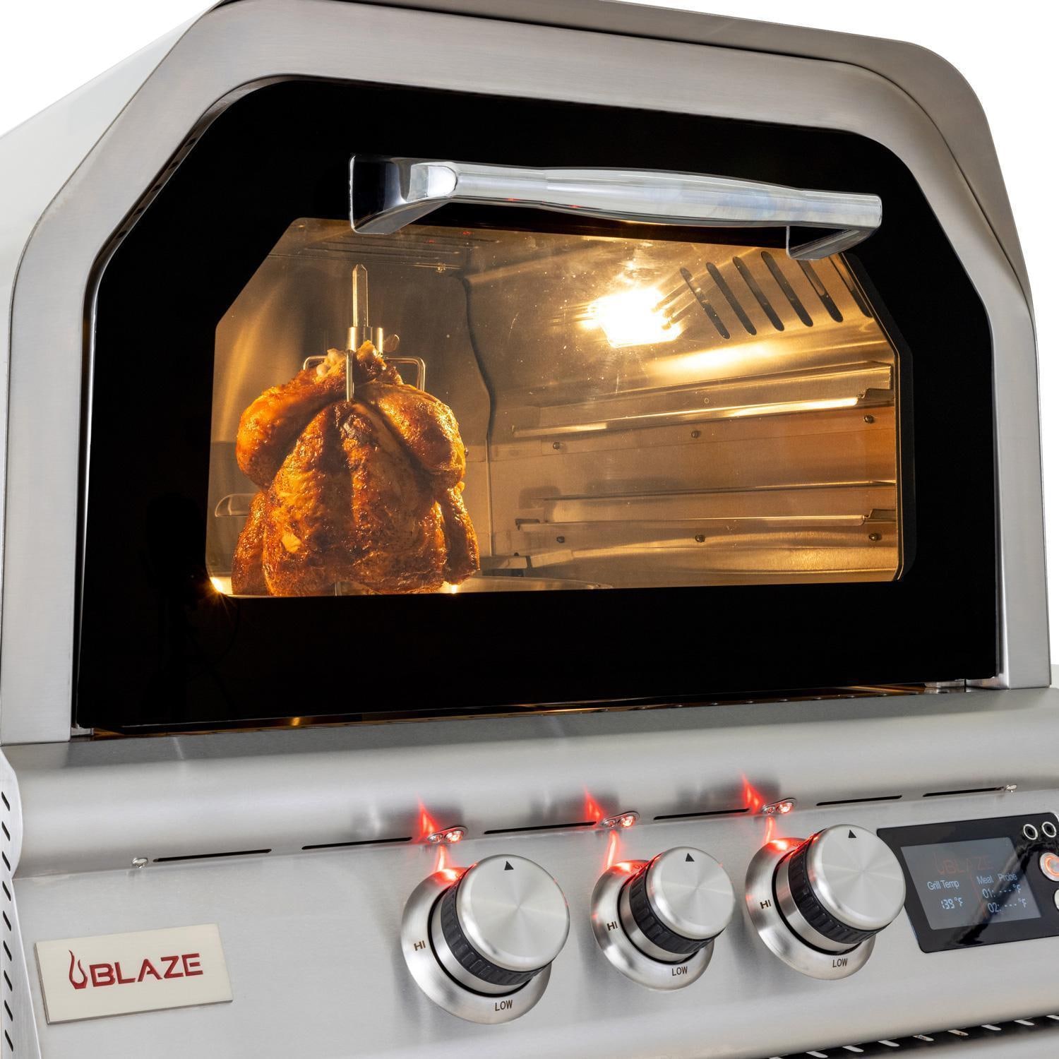 Blaze BLZ-26-PZOVN-LP 26-in Propane Outdoor Oven w/ Rotisserie - Rotisserie In Use - Detail thumbnail