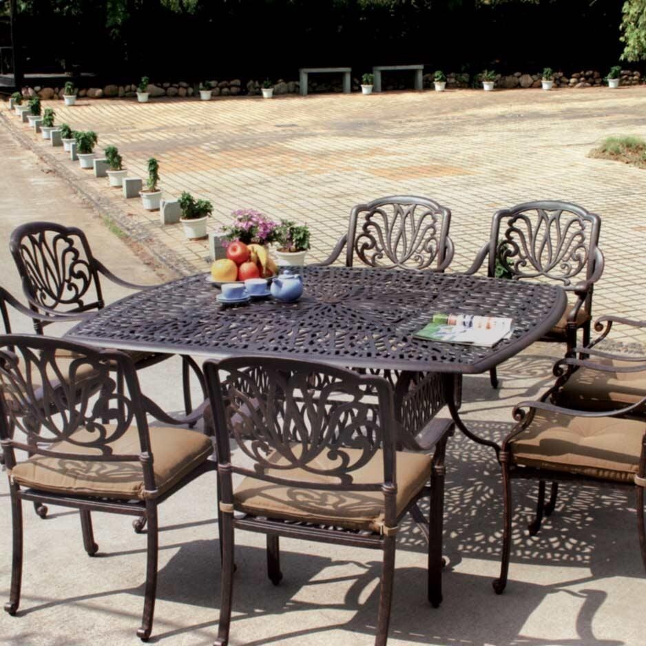 Elisabeth 9 Pc Cast Aluminum Dining Set w/ 64 Inch Table in Antique Bronze/Sesame by Darlee