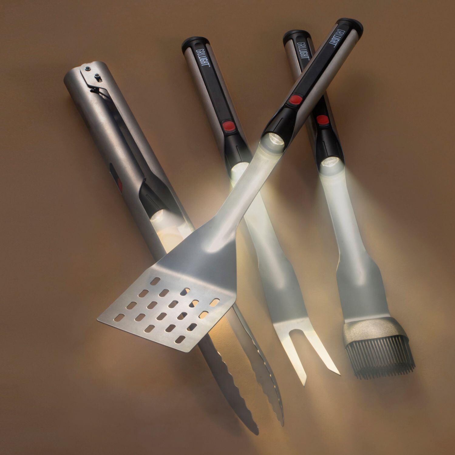 4Piece Stainless Steel BBQ Tool Set With LED Lights & Apron BBQGuys