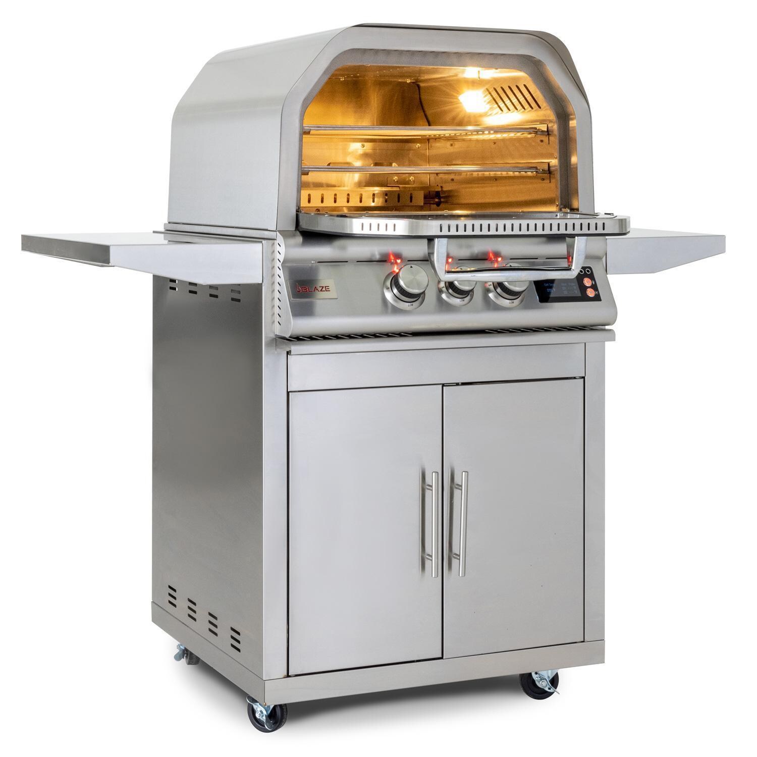 Blaze BLZ-26-PZOVN-NG 26-Inch Freestanding Natural Gas Outdoor Oven W/ Rotisserie & Cart - Angled - White Background thumbnail